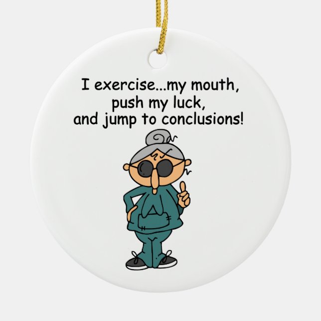 Exercise, Push, Jump Humour Ceramic Tree Decoration (Front)