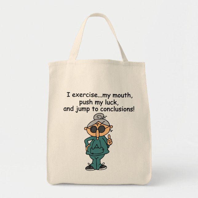 Exercise, Push, Jump Humour Tote Bag (Front)