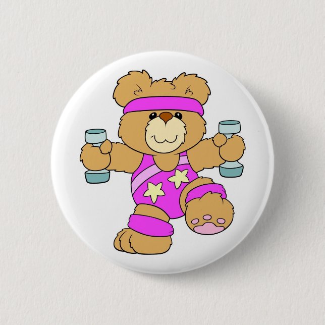 Exercising Teddy Bear 6 Cm Round Badge (Front)