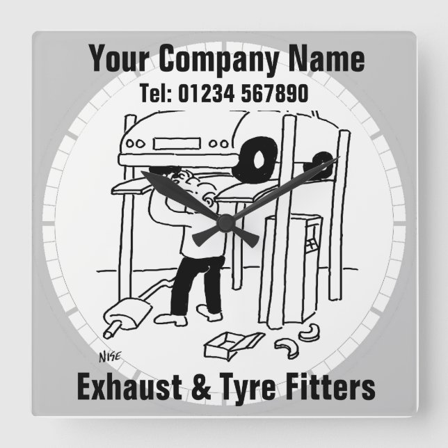 Exhaust & Tyre Fitters Square Wall Clock (Front)