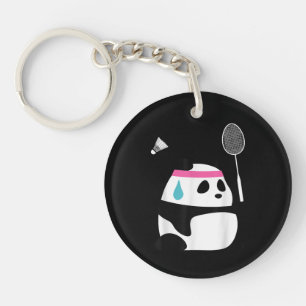 Exhausted badminton panda funny cute key ring