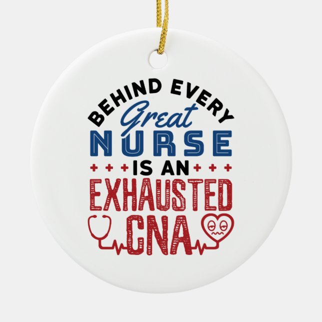 Exhausted CNA Certified Nursing Assistant Ceramic Tree Decoration (Front)