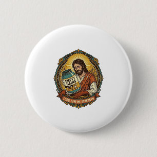 Exhausted Jesus Empty Protein Powder Tub Gym Humou 6 Cm Round Badge