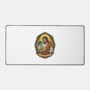 Exhausted Jesus Empty Protein Powder Tub Gym Humou Desk Mat