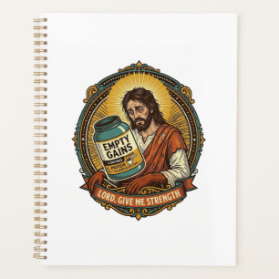 Exhausted Jesus Empty Protein Powder Tub Gym Humou Planner