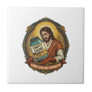 Exhausted Jesus Empty Protein Powder Tub Gym Humou Tile
