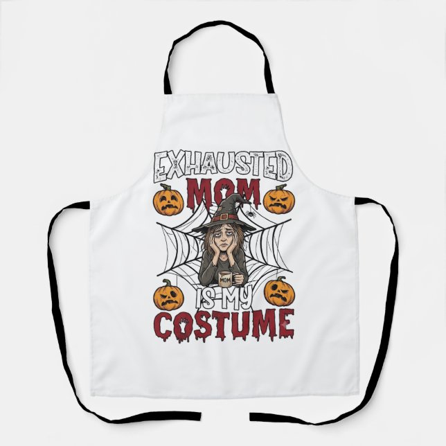 Exhausted Mum Is Costume Halloween Witch Coffee Pu Apron (Front)