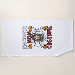 Exhausted Mum Is Costume Halloween Witch Coffee Pu Beach Towel