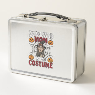 Exhausted Mum Is Costume Halloween Witch Coffee Pu Metal Lunch Box