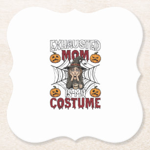 Exhausted Mum Is Costume Halloween Witch Coffee Pu Paper Coaster