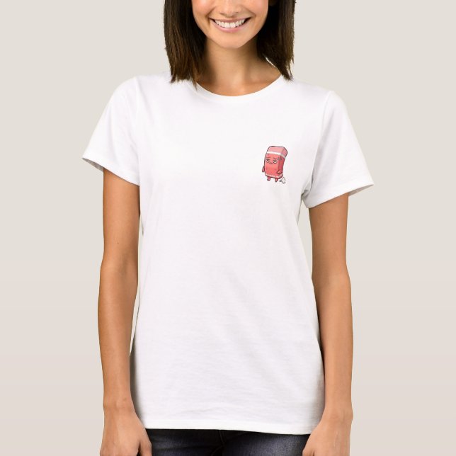 Exhausted Pink Eraser Cartoon T-Shirt (Front)