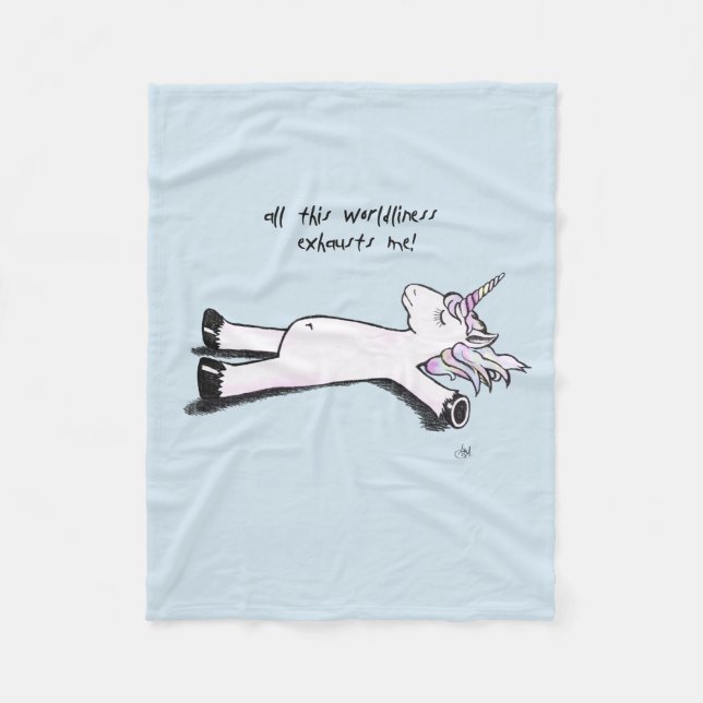 Exhausted Unicorn Fleece Blanket (Front)