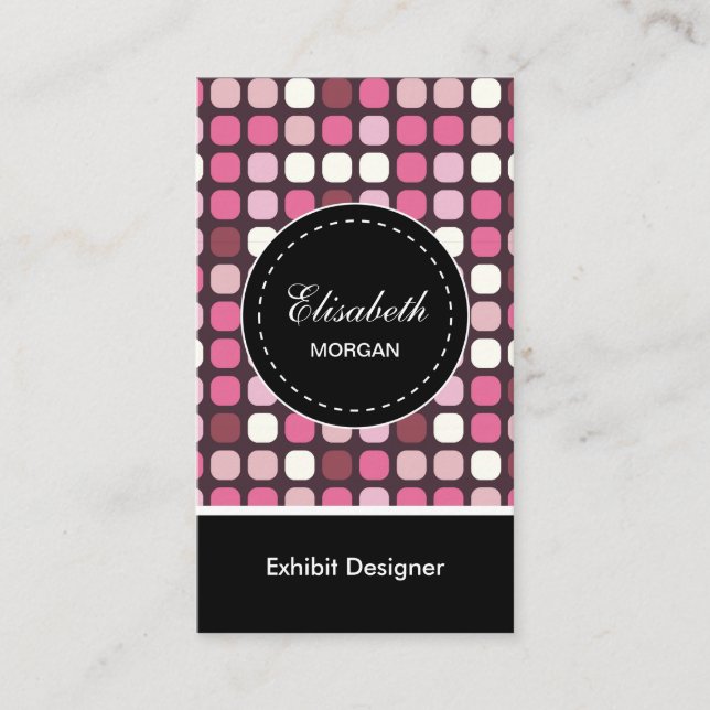 Exhibit Designer- Pink Polka Pattern Business Card (Front)