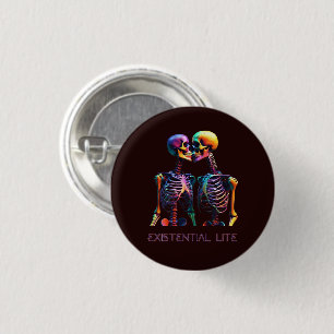 EXISTENTIAL LITE Kissing Skeleton Pin Button Badge