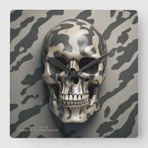 EXISTENTIAL LITE Memento Mori Camo Skull  Square Wall Clock
