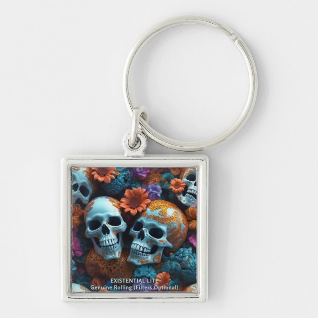 EXISTENTIAL LITE Memento Mori Lovers Skulls Key Ring (Front)
