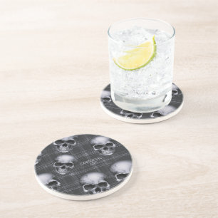 EXISTENTIAL LITE Skulls On Tartan B/W Round Coaster