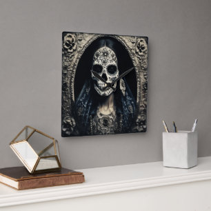 EXISTENTIAL LITE Vintage Femme Skull Portrait 4 Square Wall Clock