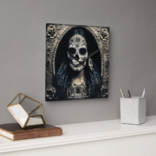 EXISTENTIAL LITE Vintage Femme Skull Portrait 4b Square Wall Clock