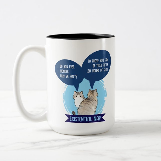 Existential Nap Funny Cat Sleep Humour Quote Two-Tone Coffee Mug (Left)
