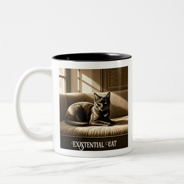 Existentialist Cat Two-Tone Coffee Mug (Left)