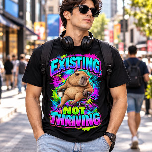 Existing Not Thriving Funny Capybara Tired Meme T-Shirt