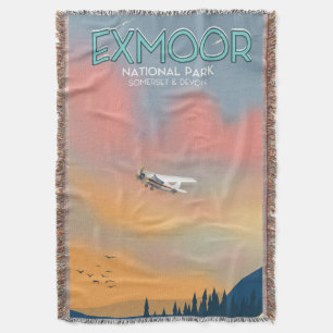 Exmoor National park vintage style travel poster Throw Blanket