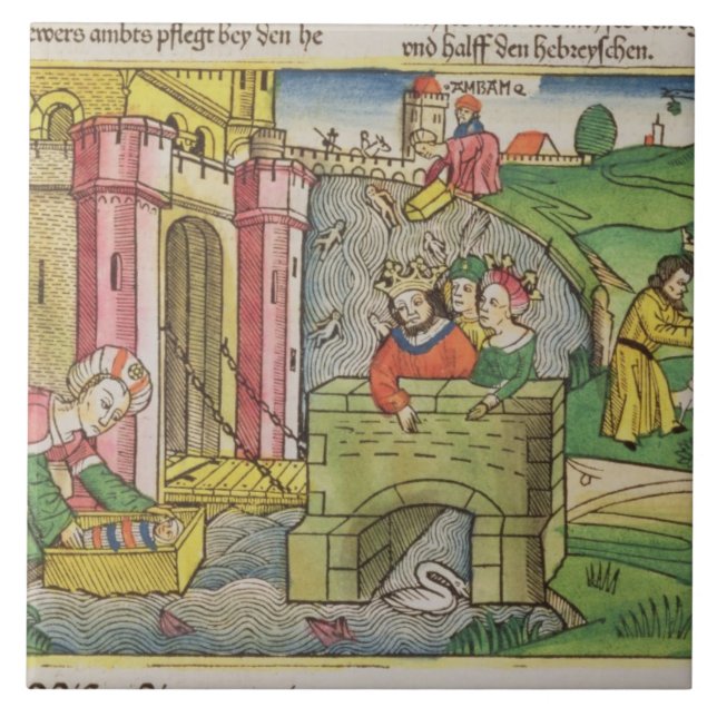 Exodus 2 1-6 Moses being floated down the Nile and Tile (Front)