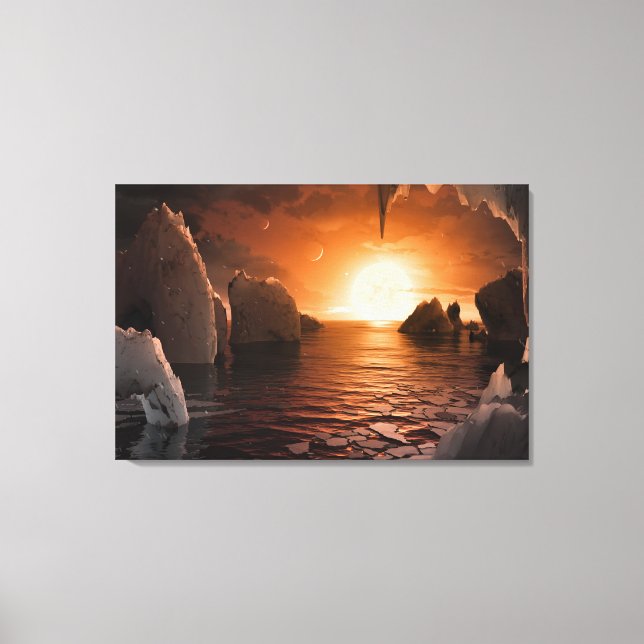 Exoplanet Trappist-1f From Its Icy Night Side. Canvas Print (Front)