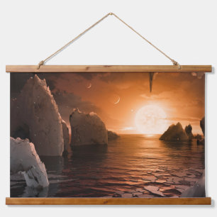Exoplanet Trappist-1f From Its Icy Night Side. Hanging Tapestry