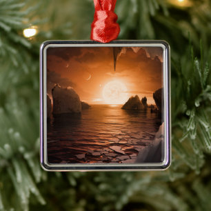 Exoplanet Trappist-1f From Its Icy Night Side. Metal Tree Decoration
