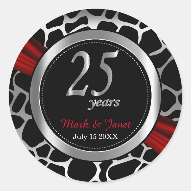Exotic 25th Silver Wedding Anniversary  Classic Round Sticker (Front)