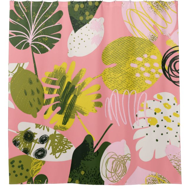 Exotic abstract tropical pattern with bright colou shower curtain (Front)