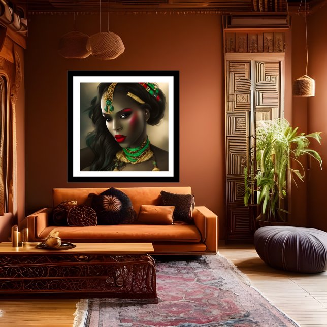 Exotic African Glamourous woman red lips green gol Poster (Creator Uploaded)