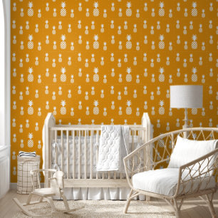 Exotic Amber Yellow White Pineapple Pattern Wallpaper