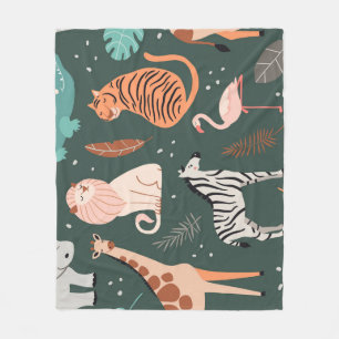 Exotic Animals: Dark Tropical Kids' Pattern. Fleece Blanket