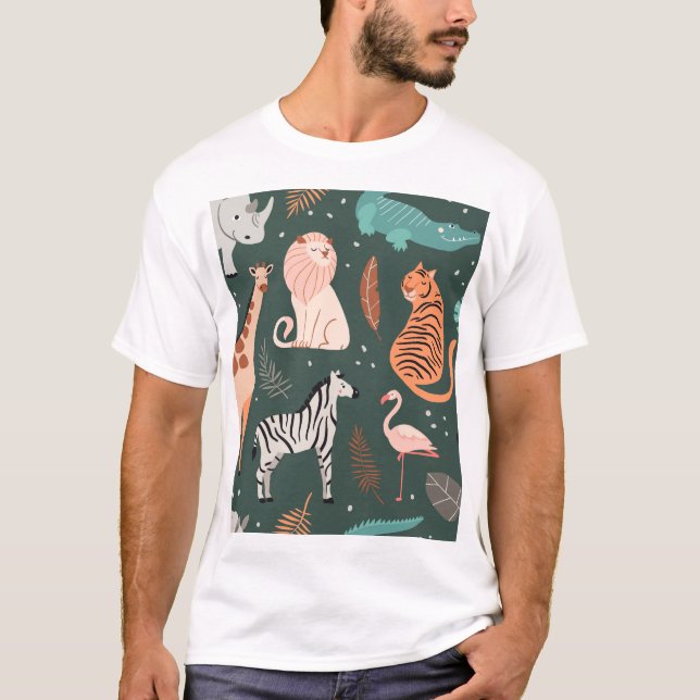 Exotic Animals: Dark Tropical Kids' Pattern. T-Shirt (Front)