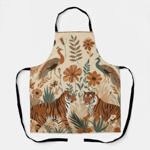 exotic art of tigers and bohemian floral turkeys apron