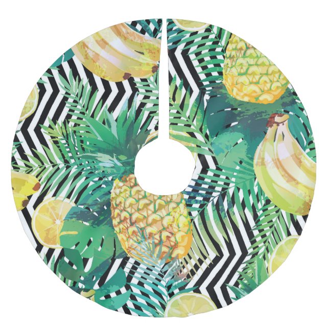 Exotic Bananas Lemons Tropical Seamless Brushed Polyester Tree Skirt (Front)