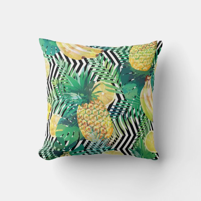 Exotic Bananas Lemons Tropical Seamless Cushion (Front)