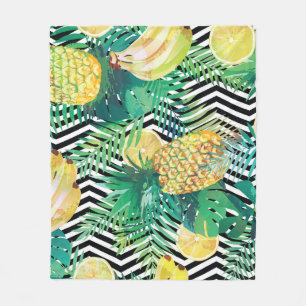 Exotic Bananas Lemons Tropical Seamless Fleece Blanket