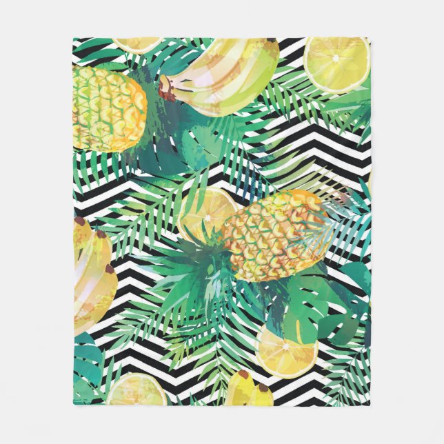 Exotic Bananas Lemons Tropical Seamless Fleece Blanket (Front)