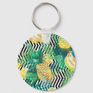Exotic Bananas Lemons Tropical Seamless Key Ring