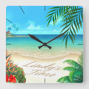 Exotic Beach ::CUSTOM for Lindy:: Square Wall Clock