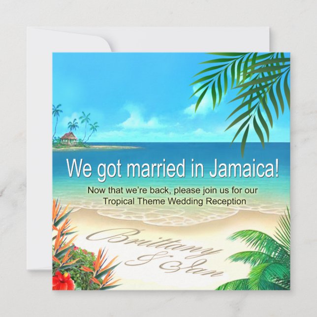 Exotic Beach Jamaica Reception get names in sand Invitation (Front)
