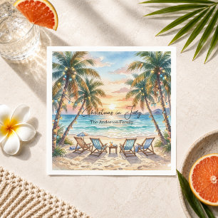 Exotic Beach Palm Trees Christmas in July  Napkin