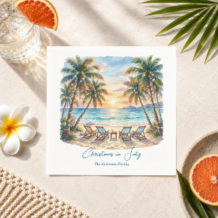 Exotic Beach Palm Trees Christmas in July  Napkin