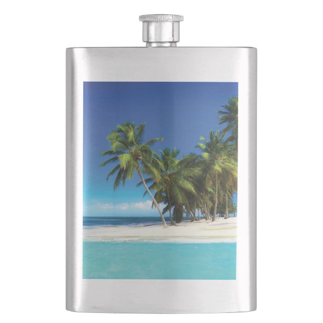 Exotic beach throw pillow hip flask (Front)