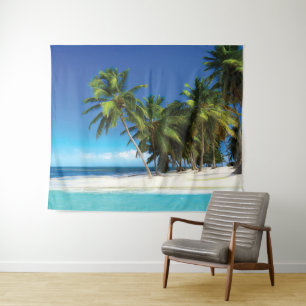 Exotic beach throw pillow tapestry