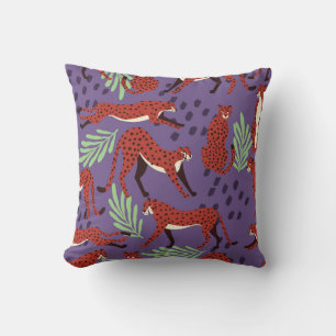 Exotic big cats, tropical plants pattern. cushion